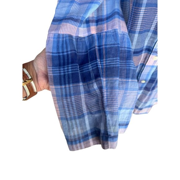 Softened Loft Semi Sheer Plaid Shirt Top XL Blue Pink Cotage Core Artsy Cotton - Picture 7 of 9